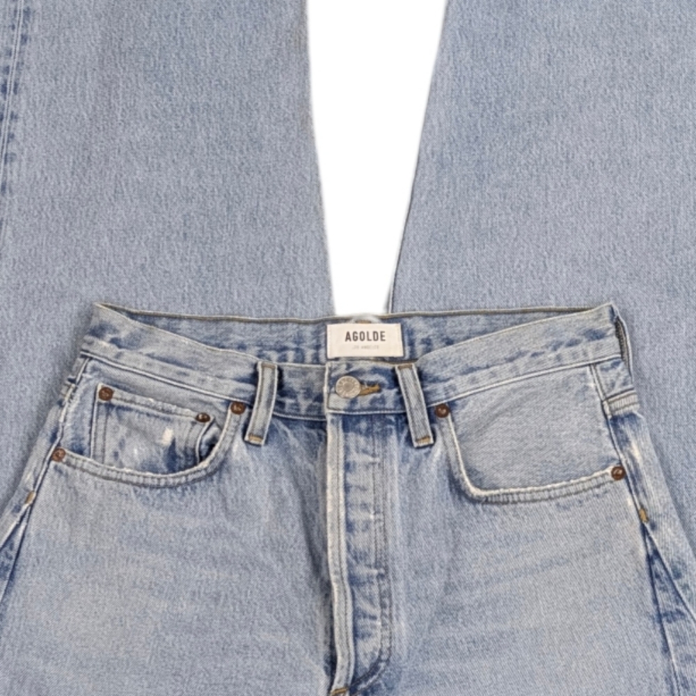 Agolde Luna Pieced Light Wash Barrel Leg Cropped Raw Hem Jeans 27 J1850 - Picture 9 of 12